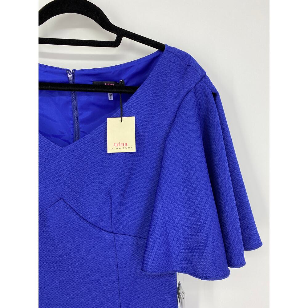 Trina Turk Womens Sz 6 Cielo Diamond Draped Sleeve Sheath Dress Lagoon Blue NEW - Picture 3 of 7
